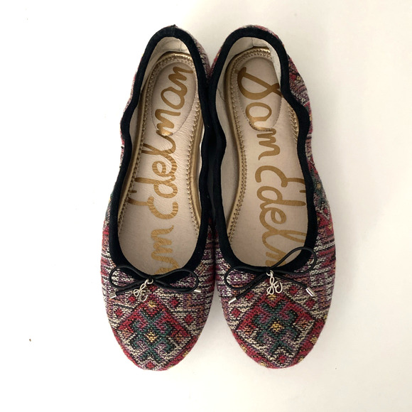 Sam Edelman Felicia Ballet Flat Embroidered Aztec Navajo Textile Bow Red 8.5 - Picture 3 of 6